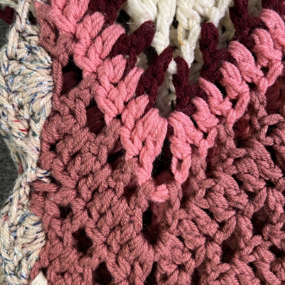 Vintage Afghan Blanket Handmade Crochet Maroon Pink Mauve Soft 62" x 43" apx - Picture 5 of 8